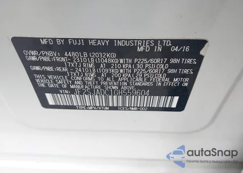 2016 Subaru Forester 2.5I Premium из США, поврежденный, VIN JF2SJADC1GH559604